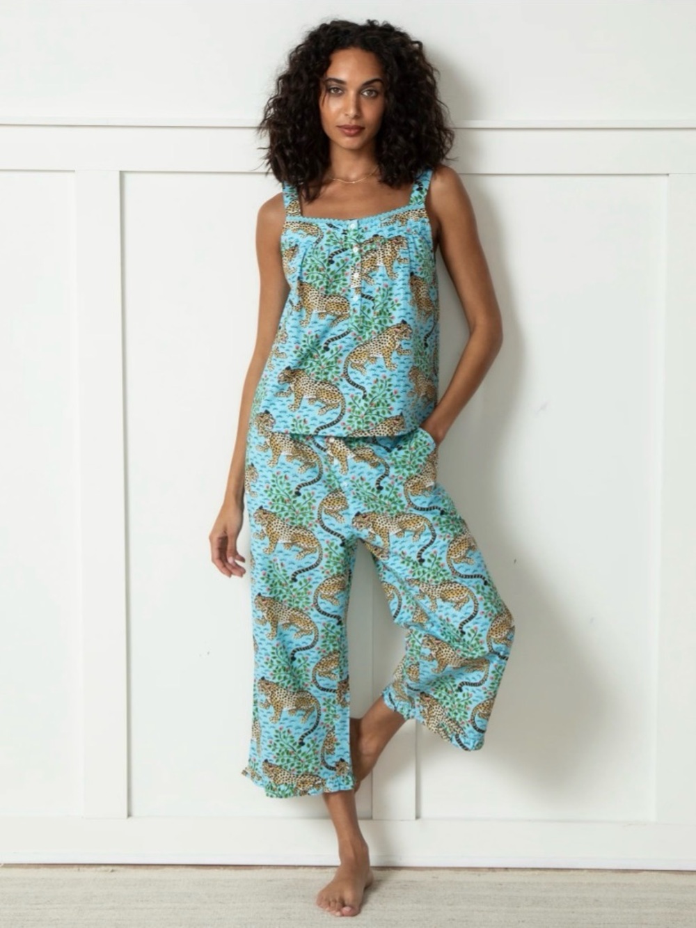 Printfresh Bagheera Back to Bed Cropped Pant Set, Something Blue, size XXS